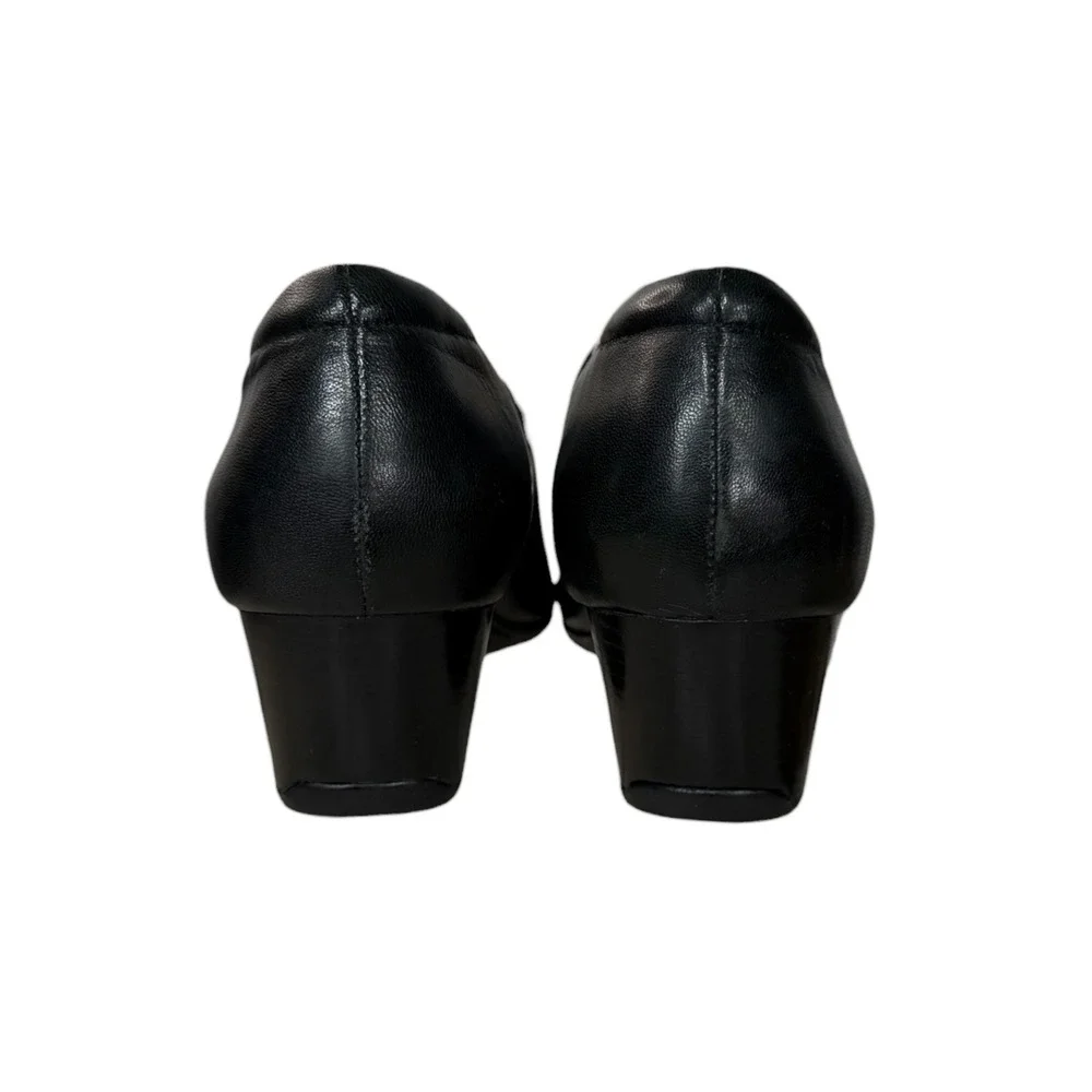 Clarks Artisan Sugar Palm Black Leather Mary Jane Block Heel Pumps 9.5W 26102221